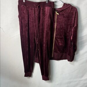 Felina Velour Zip Hoodie & Joggers Set in Burgundy